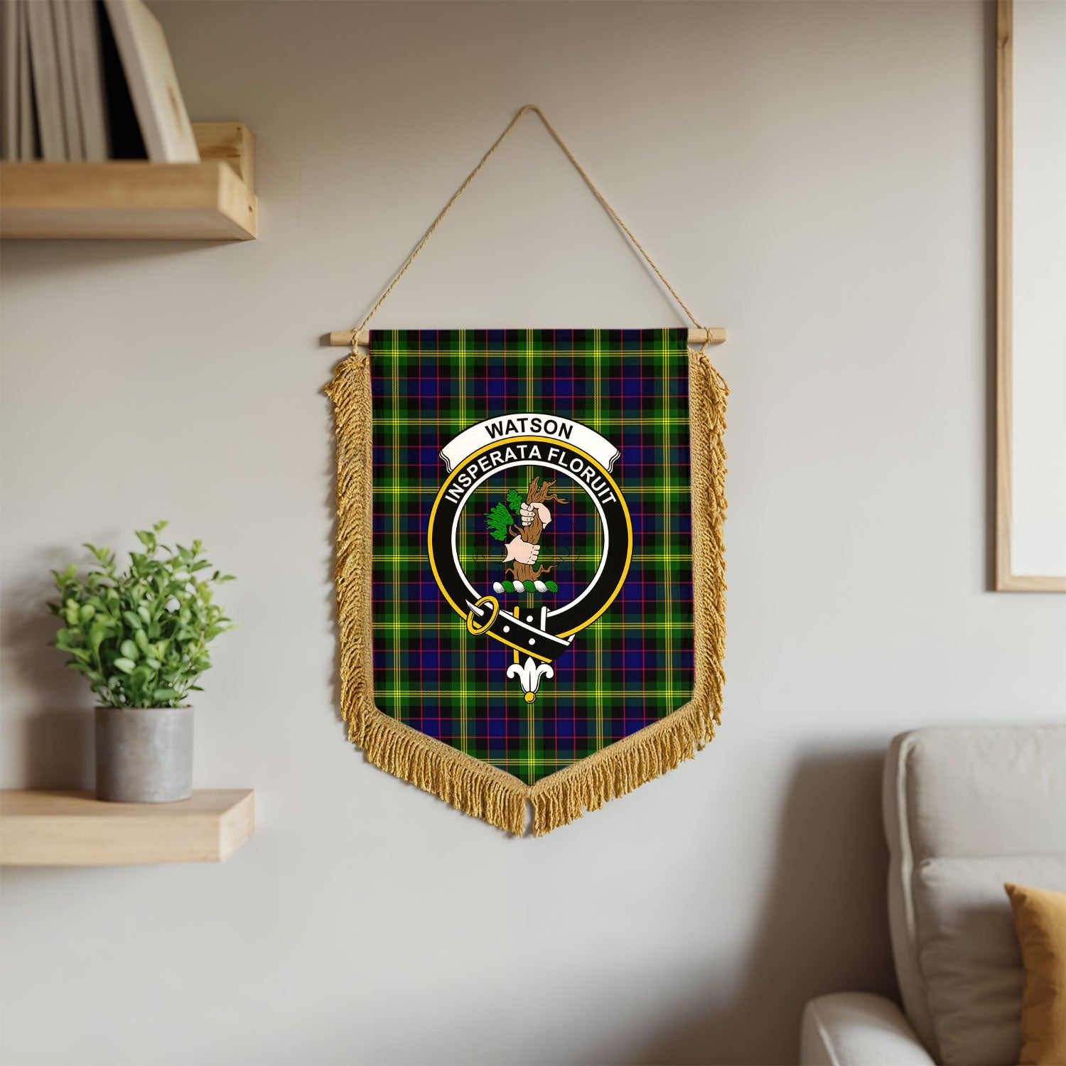 Watson Modern Tartan Crest Wall Hanging Banner - Wood Pole