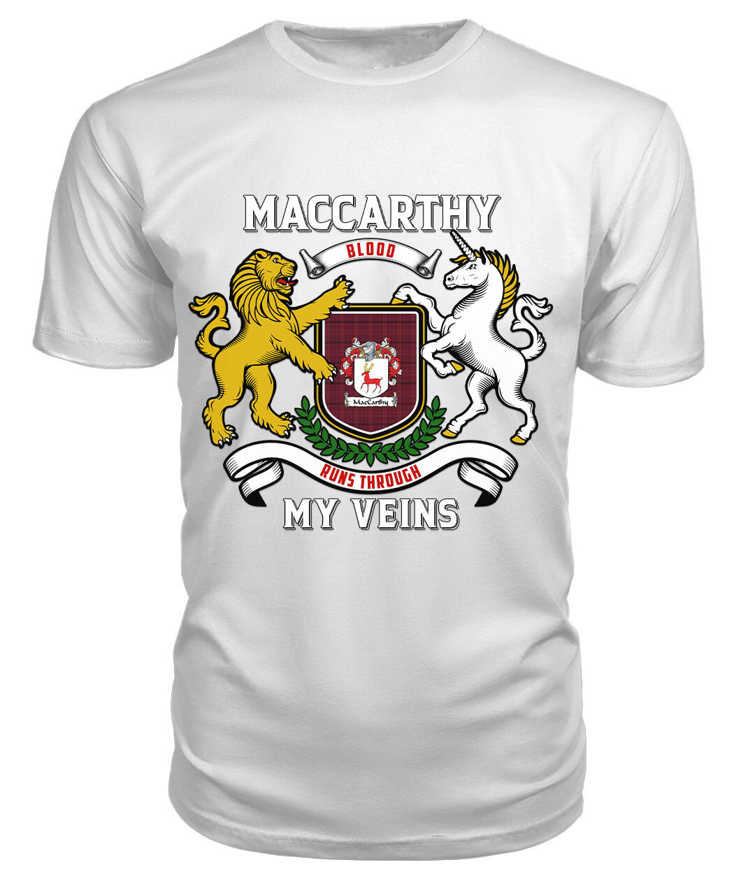 MacCarthy Tartan Crest 2D T-shirt - Blood Runs Through My Veins Style
