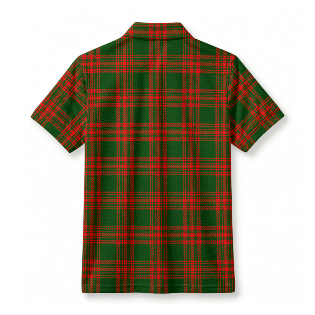 Menzies Green Modern Tartan Crest Birdseye Mesh Polo Shirt