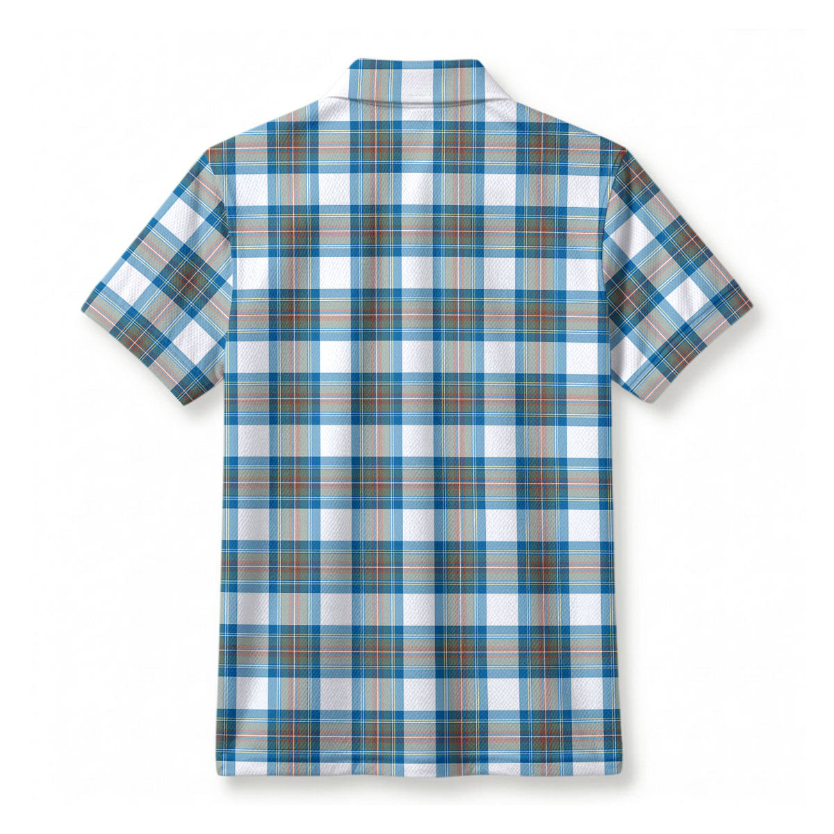 Stewart Muted Blue Tartan Crest Birdseye Mesh Polo Shirt