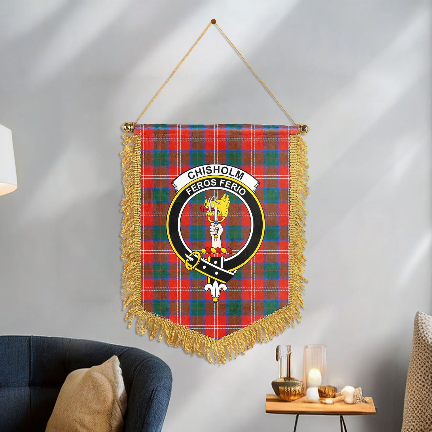 Chisholm Ancient Tartan Crest Wall Hanging Banner