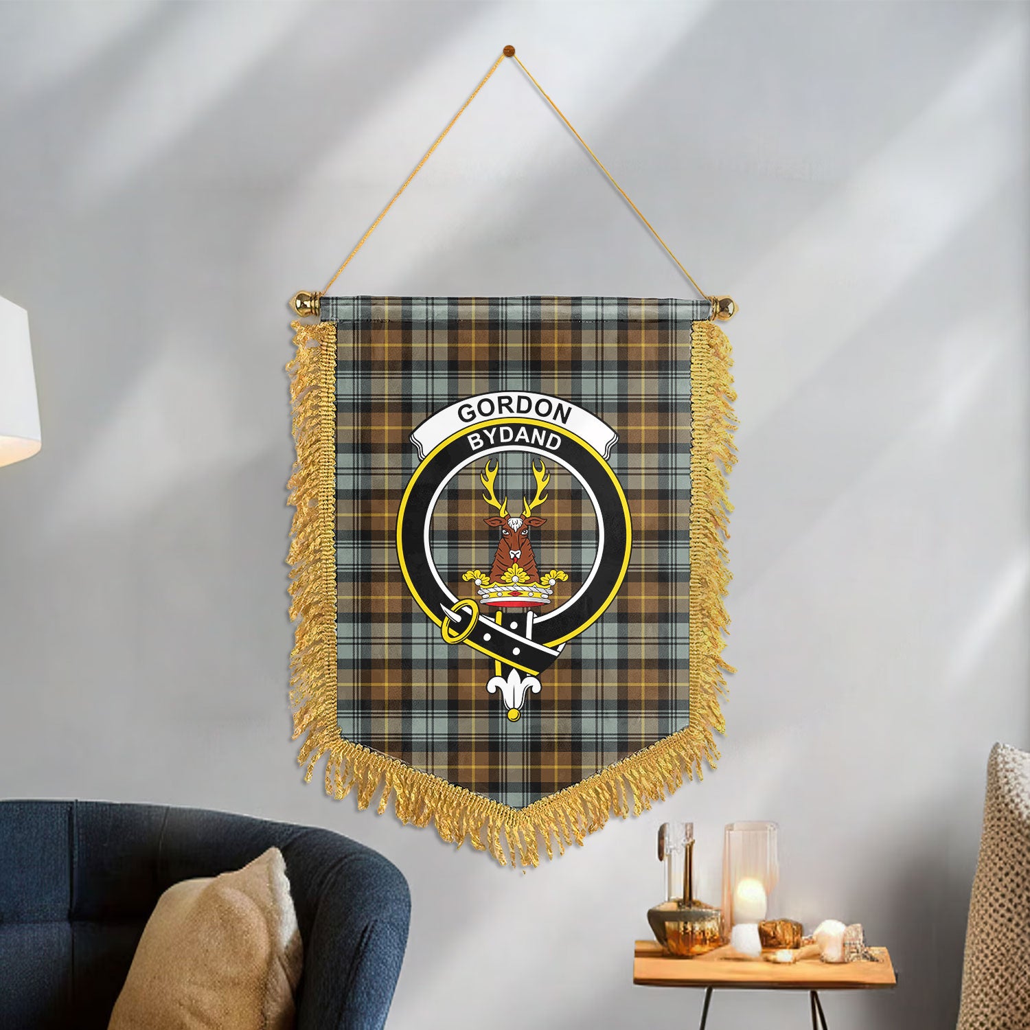 Gordon Weathered Tartan Crest Wall Hanging Banner