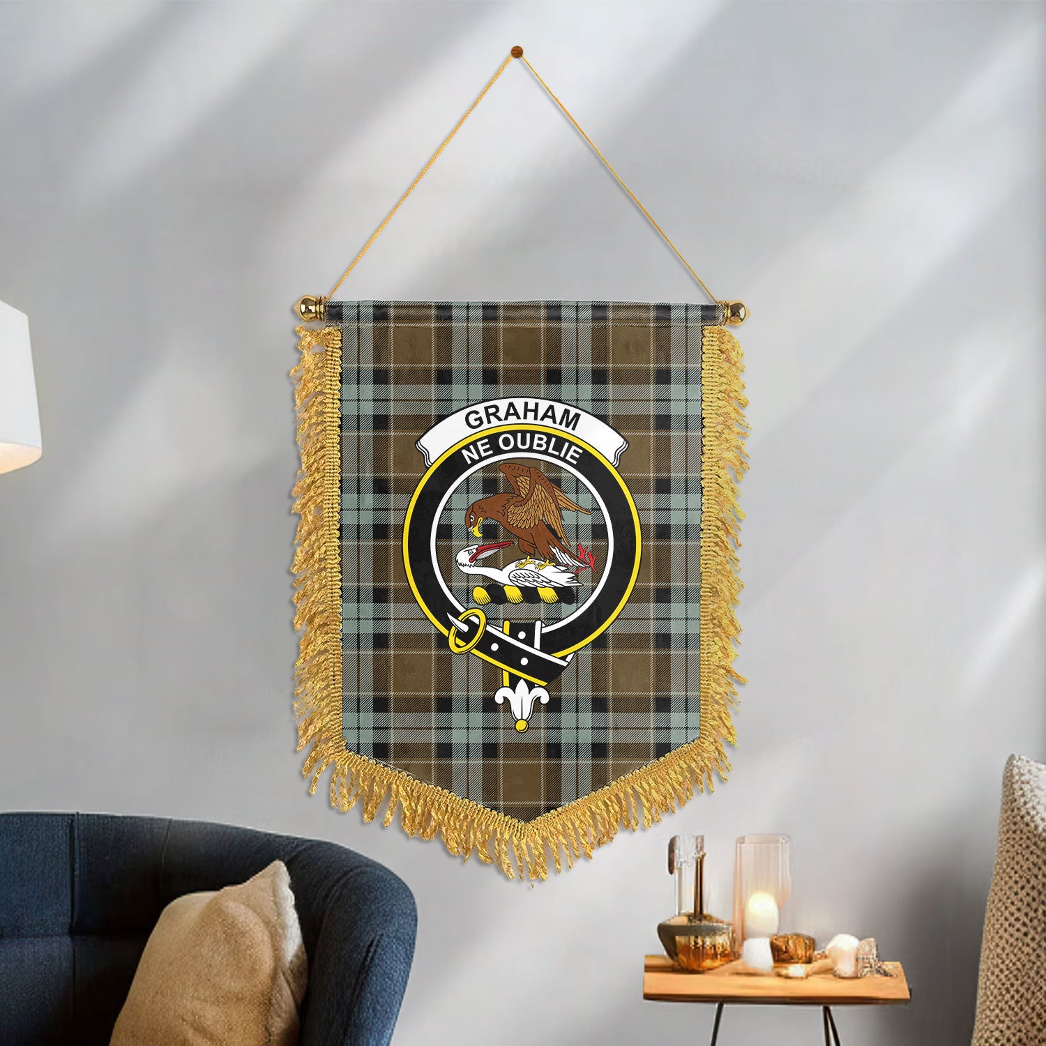 Graham of Menteith Weathered Tartan Crest Wall Hanging Banner