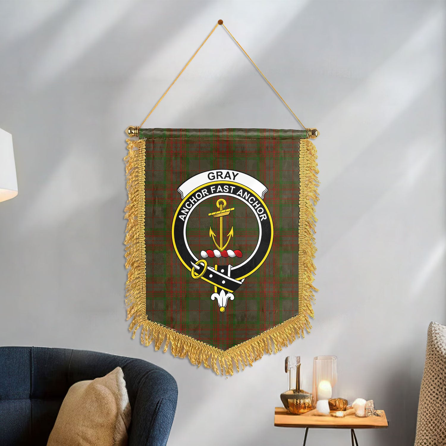 Gray Tartan Crest Wall Hanging Banner