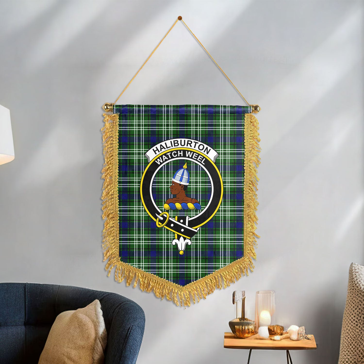 Haliburton Tartan Crest Wall Hanging Banner