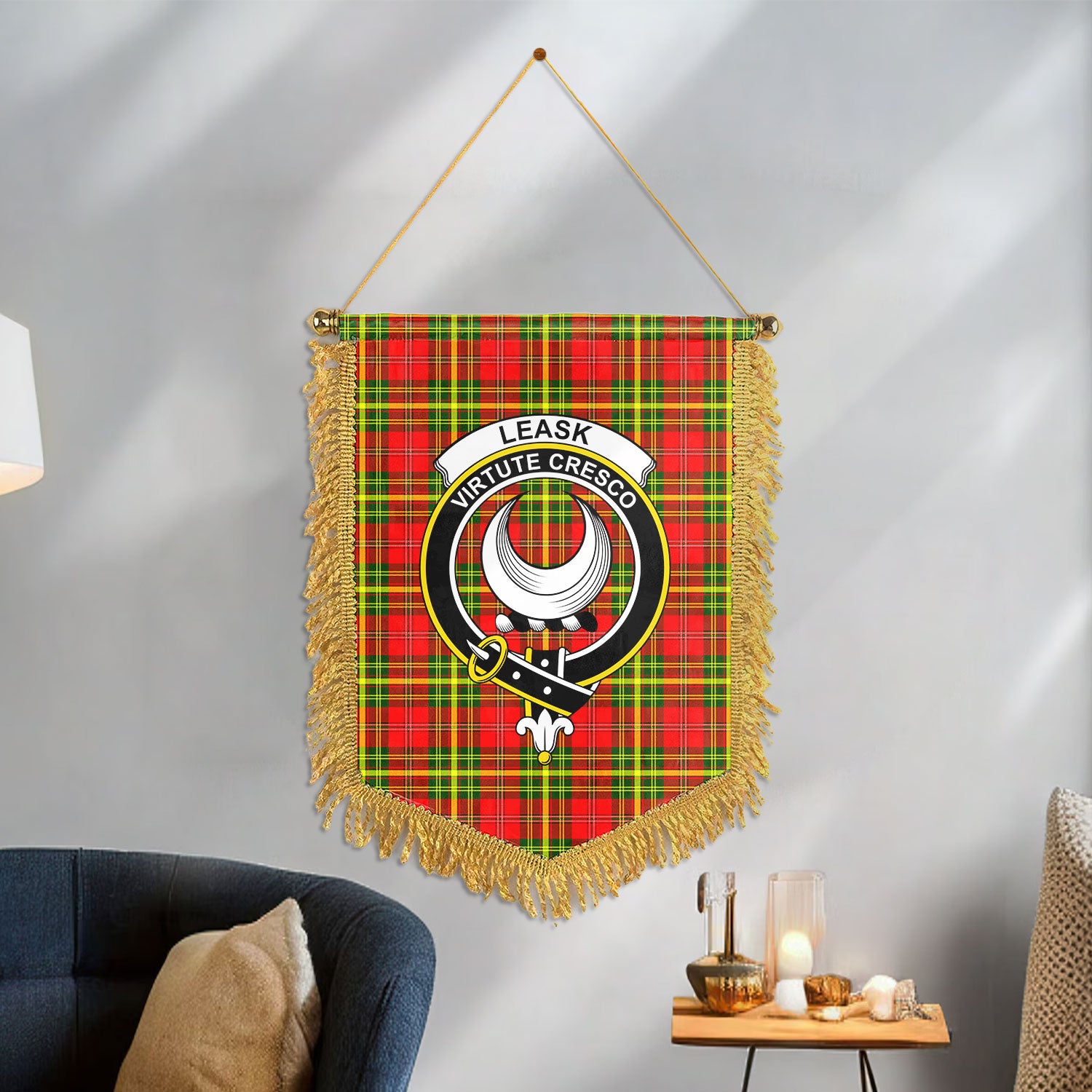 Leask Tartan Crest Wall Hanging Banner