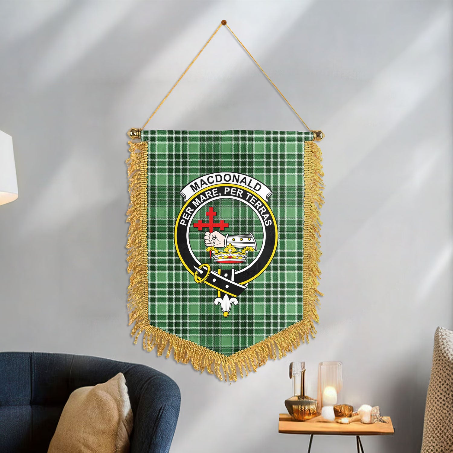 MacDonald Lord of the Isles Hunting Tartan Crest Wall Hanging Banner