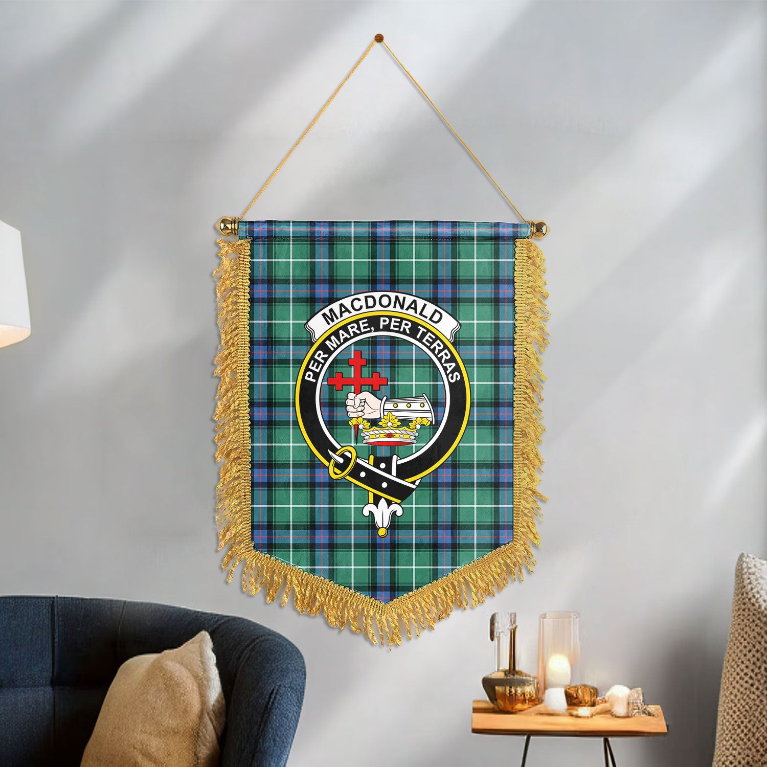 MacDonald of the Isles Hunting Ancient Tartan Crest Wall Hanging Banner