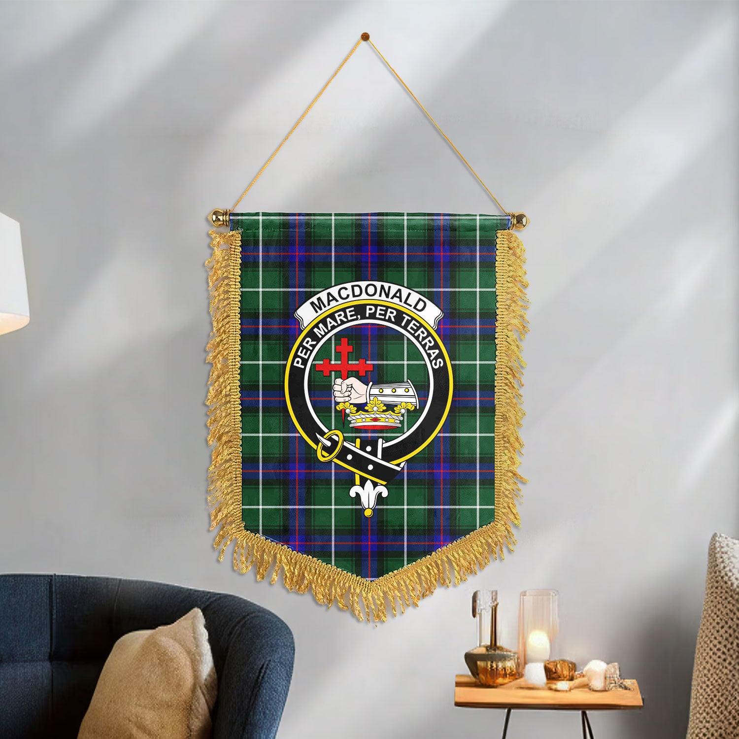 MacDonald of the Isles Hunting Modern Tartan Crest Wall Hanging Banner