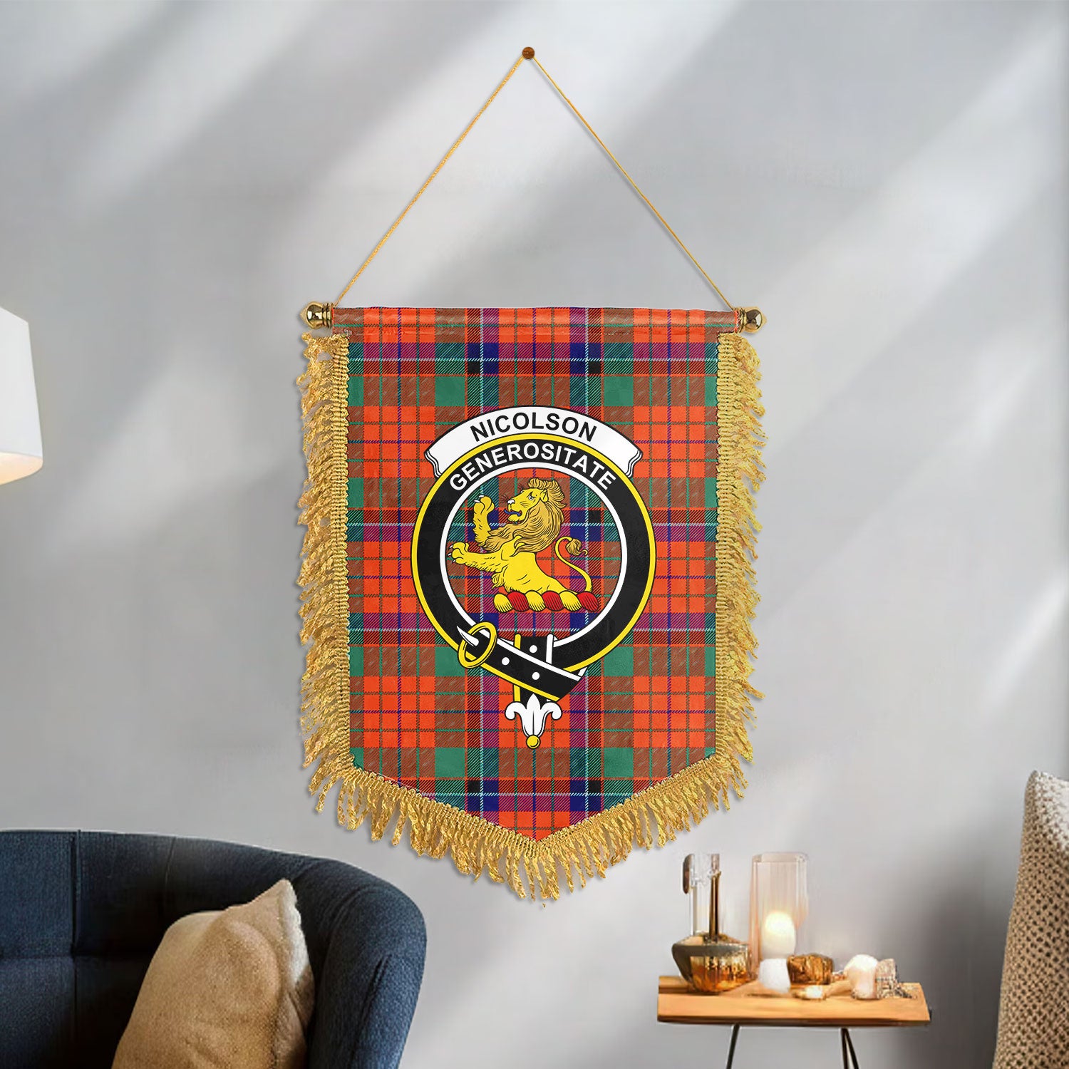 Nicolson Ancient Old Tartan Crest Wall Hanging Banner