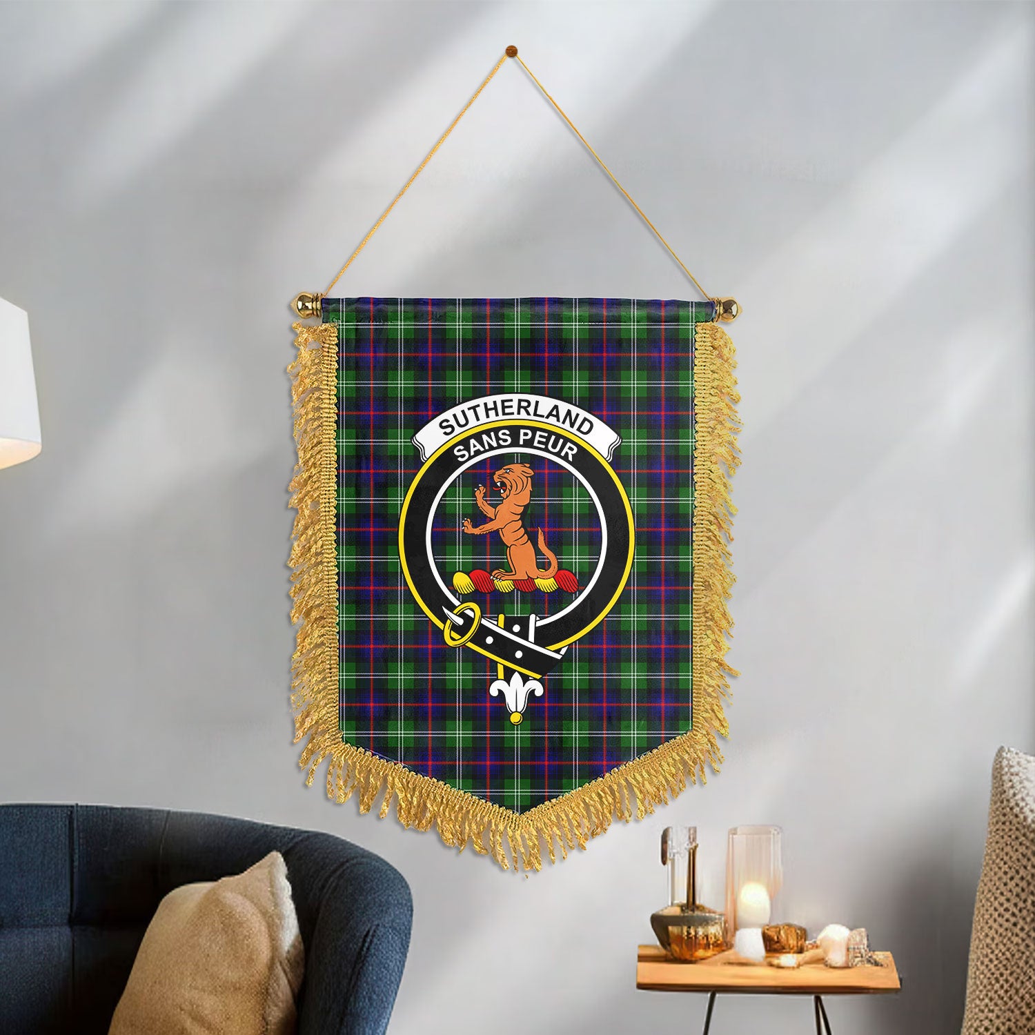 Sutherland Modern Tartan Crest Wall Hanging Banner
