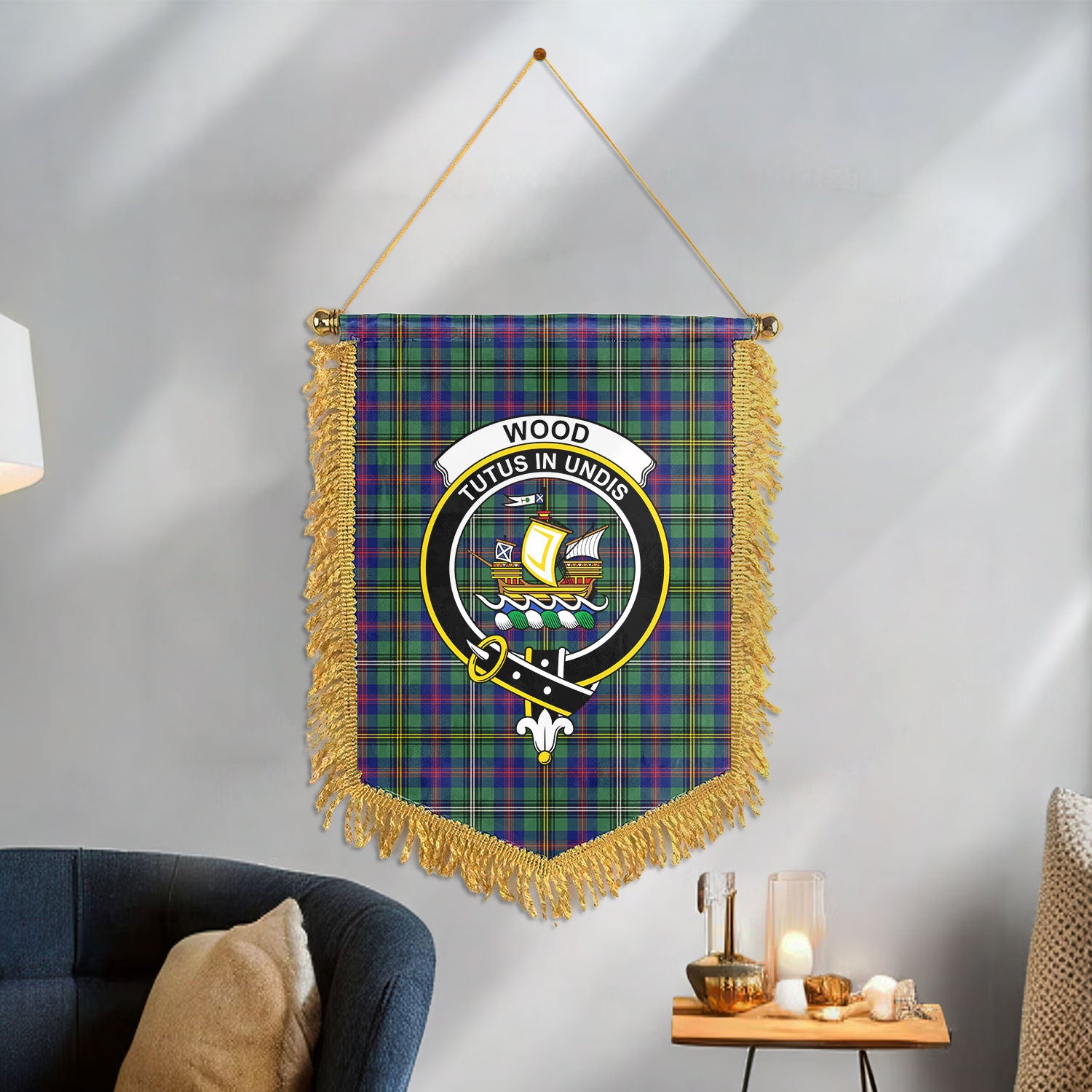 Wood Tartan Crest Wall Hanging Banner