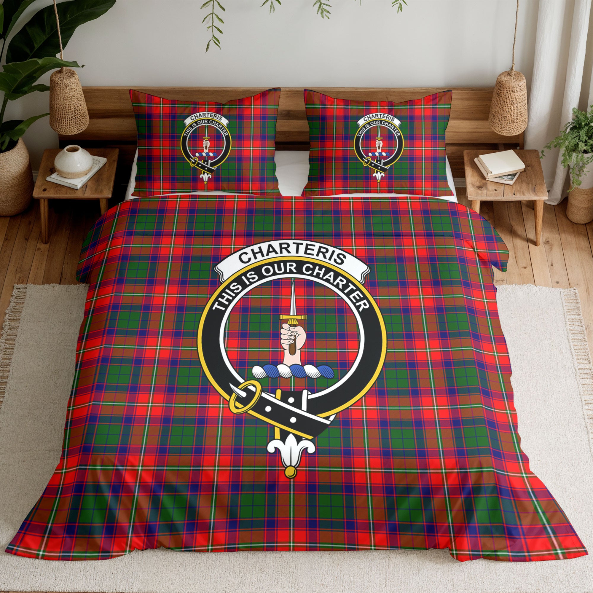 Charteris (Earl of Wemyss) Tartan Crest Bedding Set