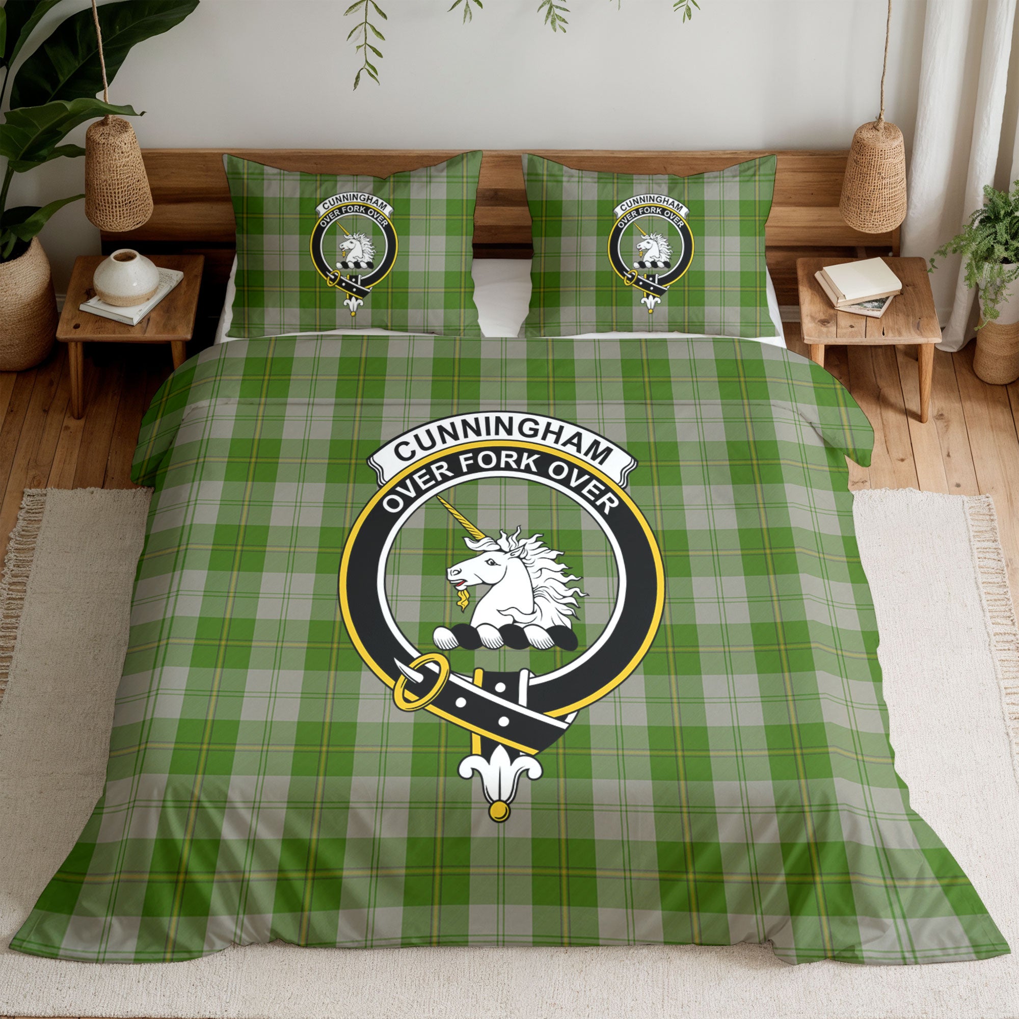 Cunningham Dress Green Dancers Tartan Crest Bedding Set
