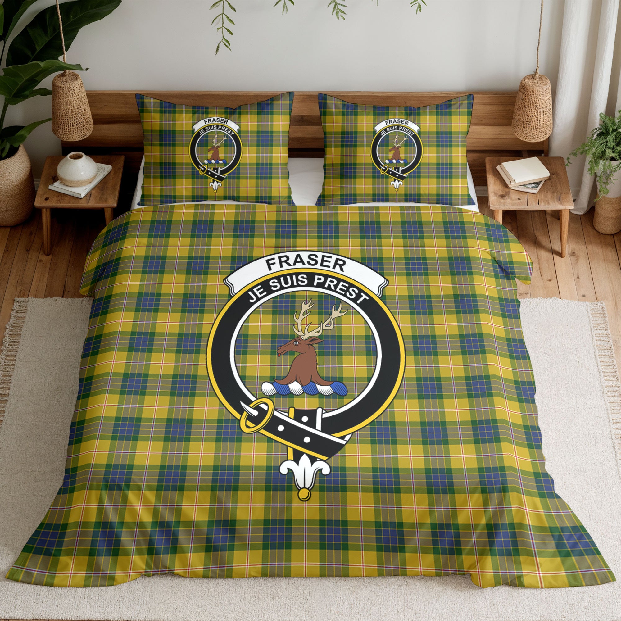 Fraser (of Lovat) Yellow Tartan Crest Bedding Set