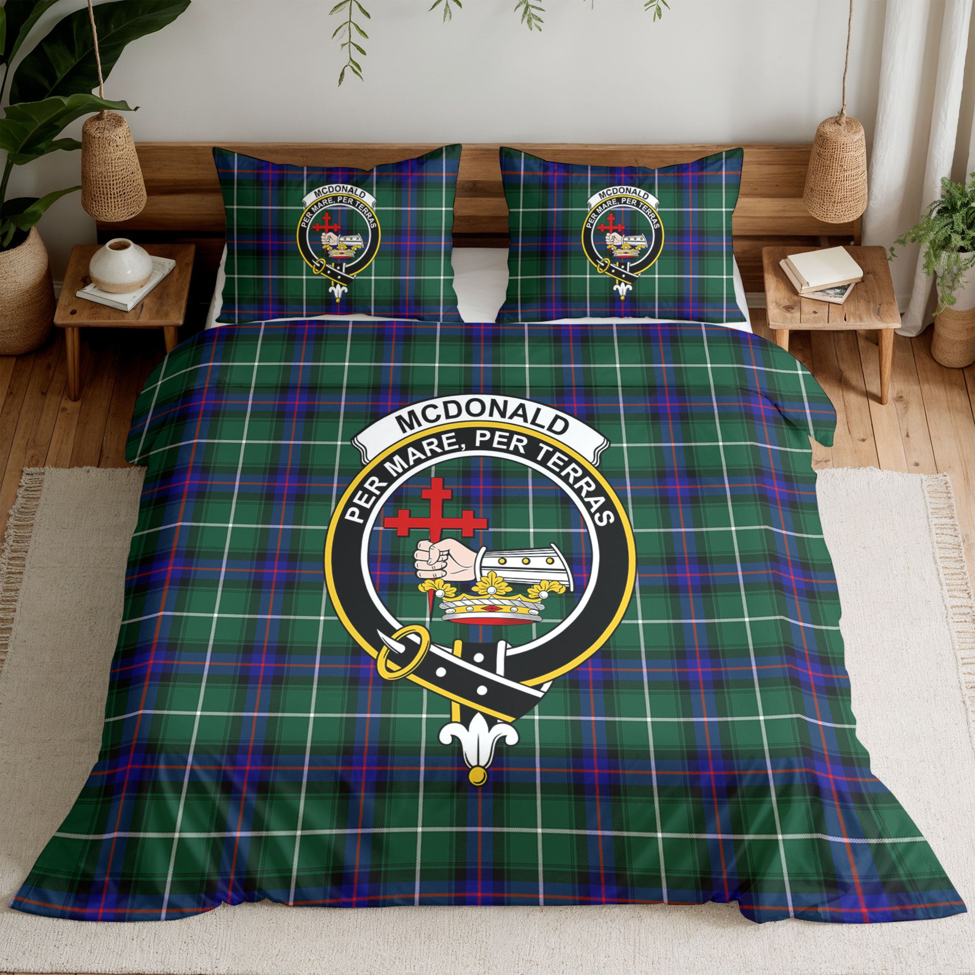 McDonald of the Isles Hunting Modern Tartan Crest Bedding Set
