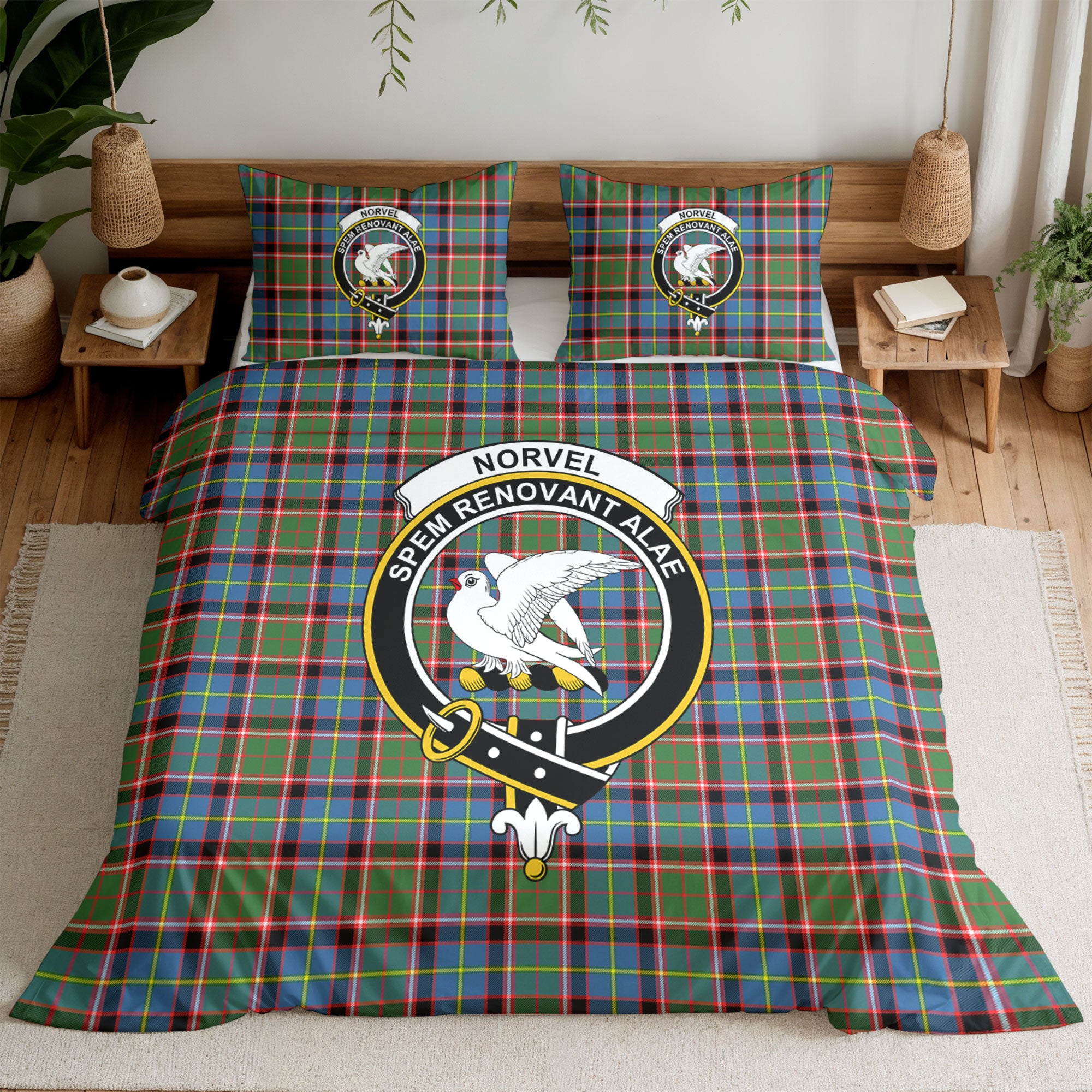 Norvel (or Norvill) Tartan Crest Bedding Set