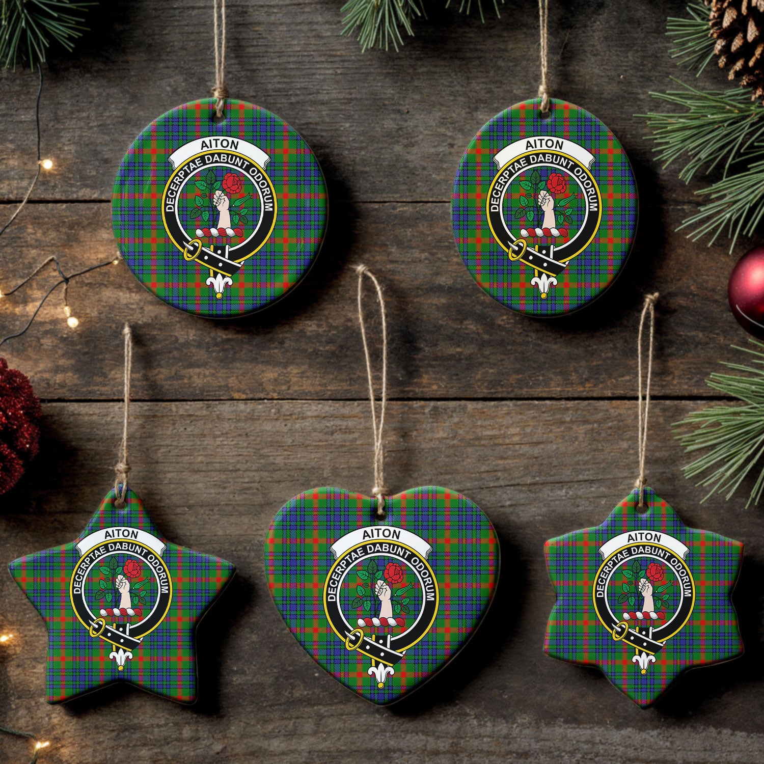 Aiton Tartan Crest Christmas Ceramic Ornament