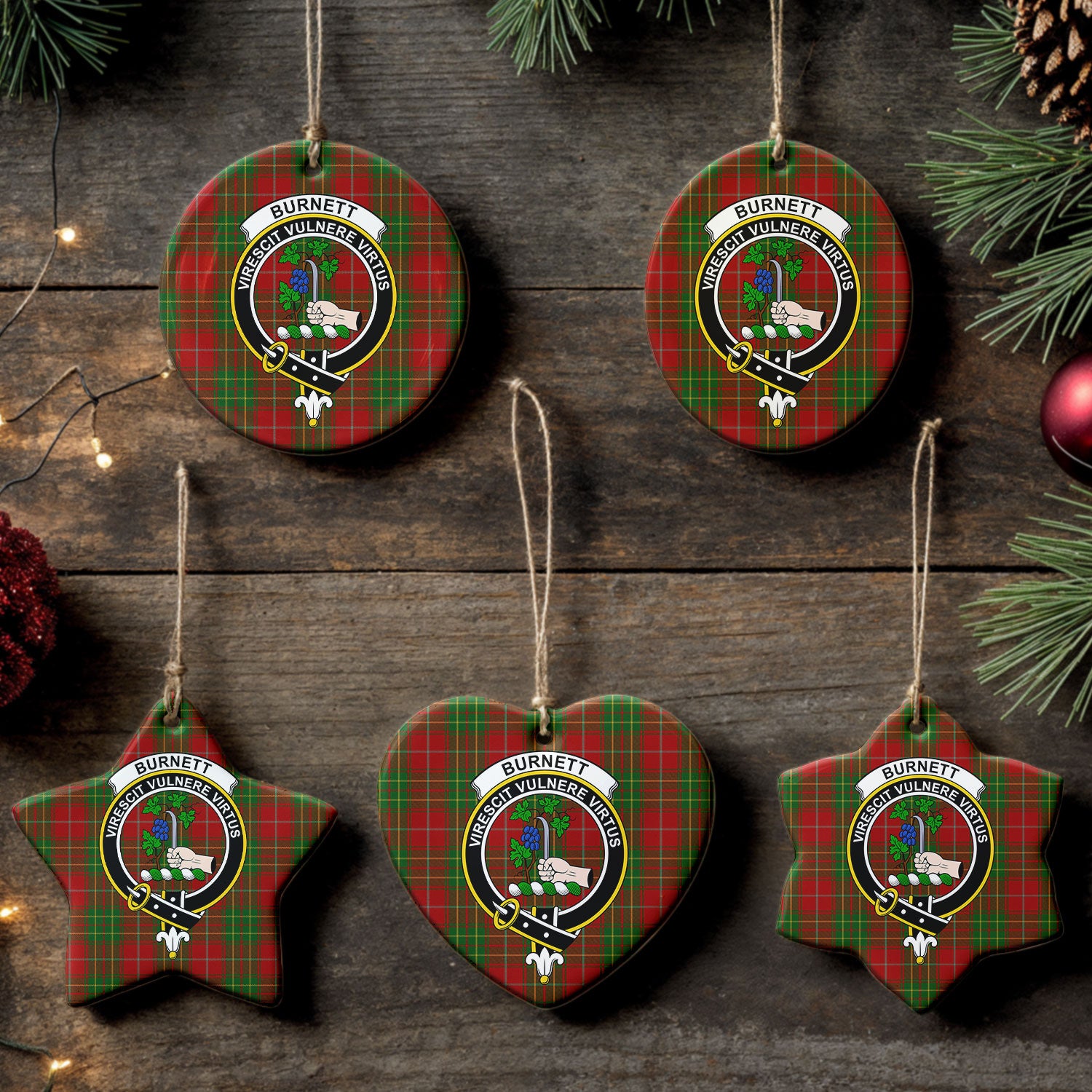 Burnett Tartan Crest Christmas Ceramic Ornament