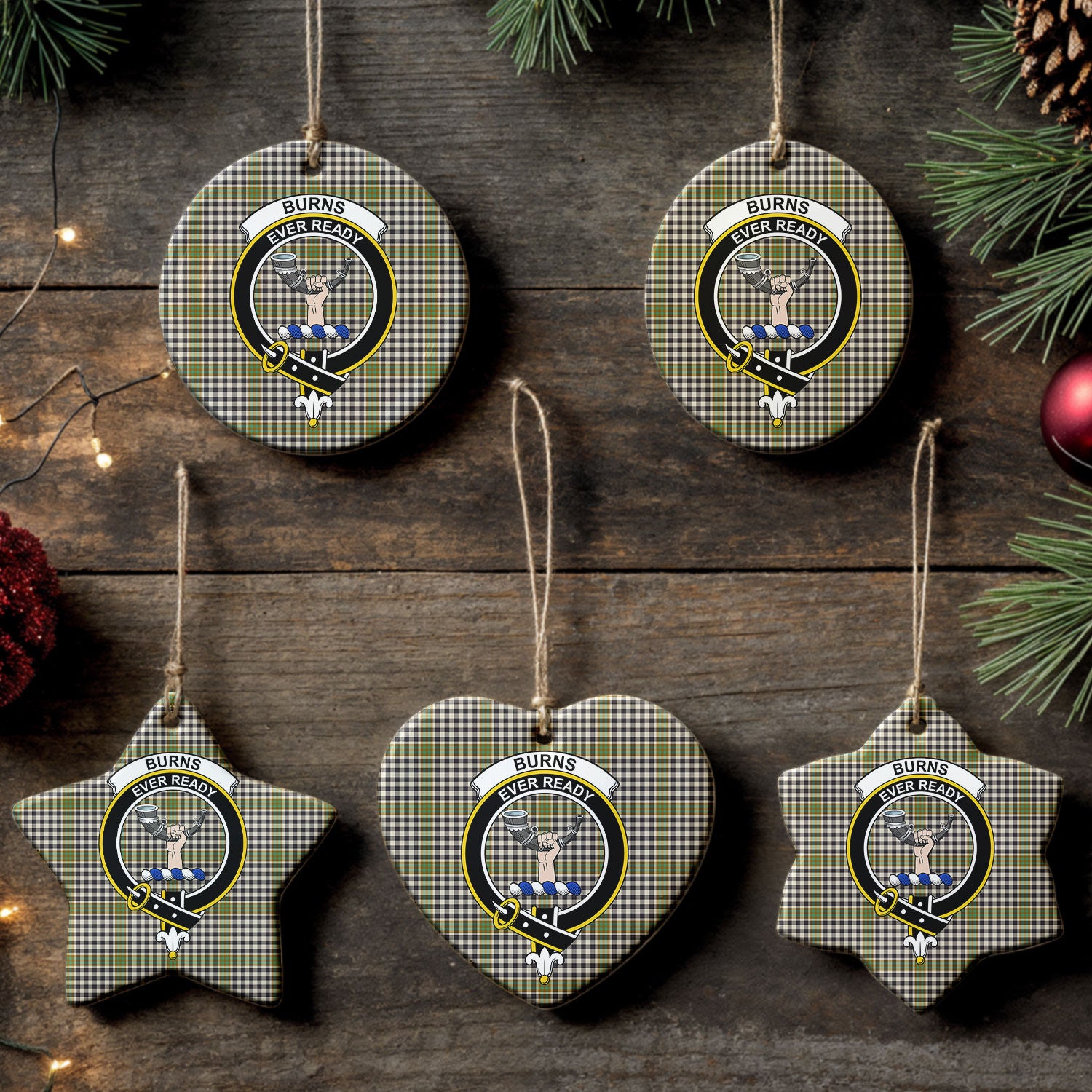 Burns Check Tartan Crest Christmas Ceramic Ornament