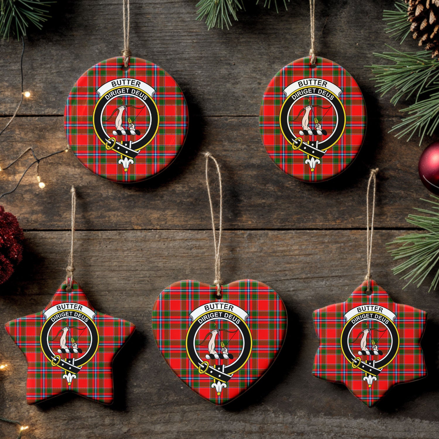 Butter Tartan Crest Christmas Ceramic Ornament