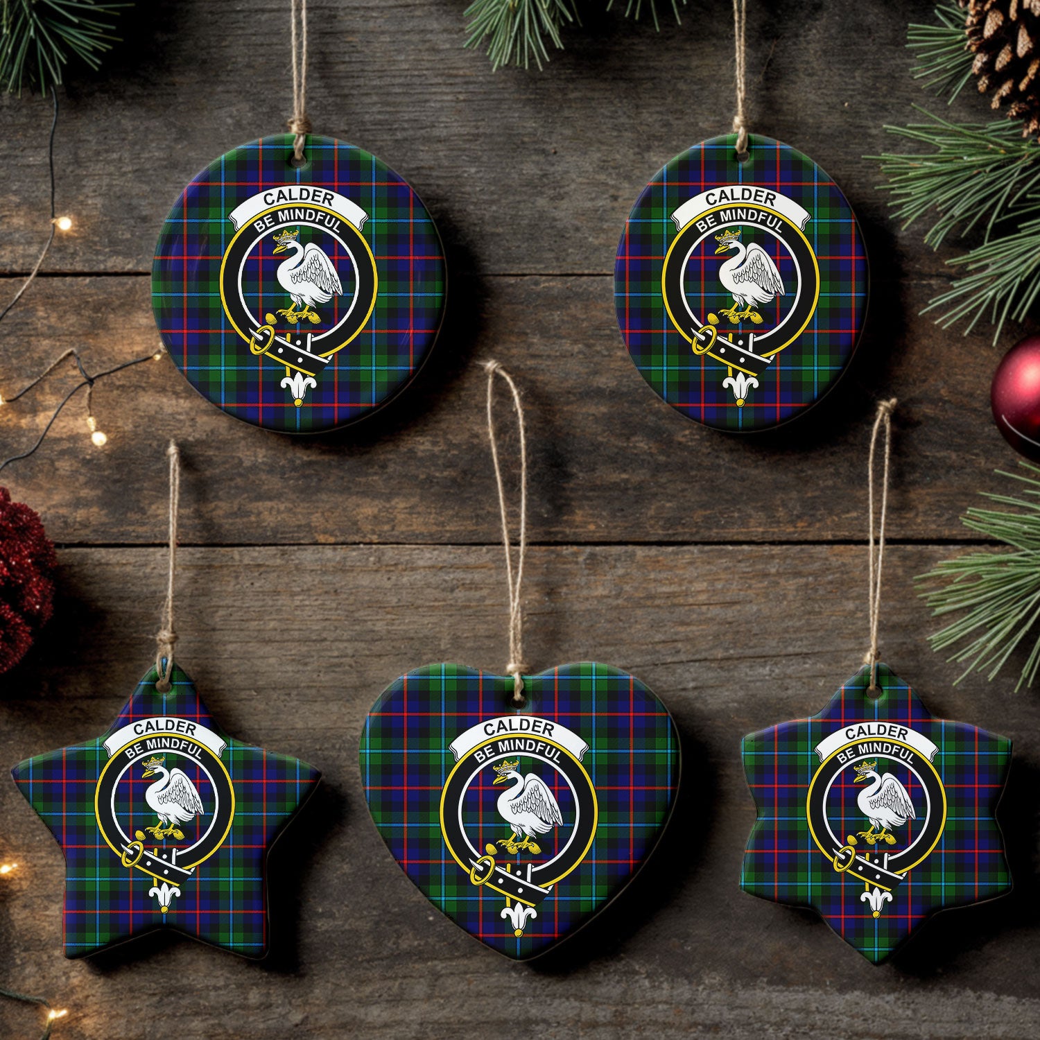 Calder (Calder-Campbell) Tartan Crest Christmas Ceramic Ornament