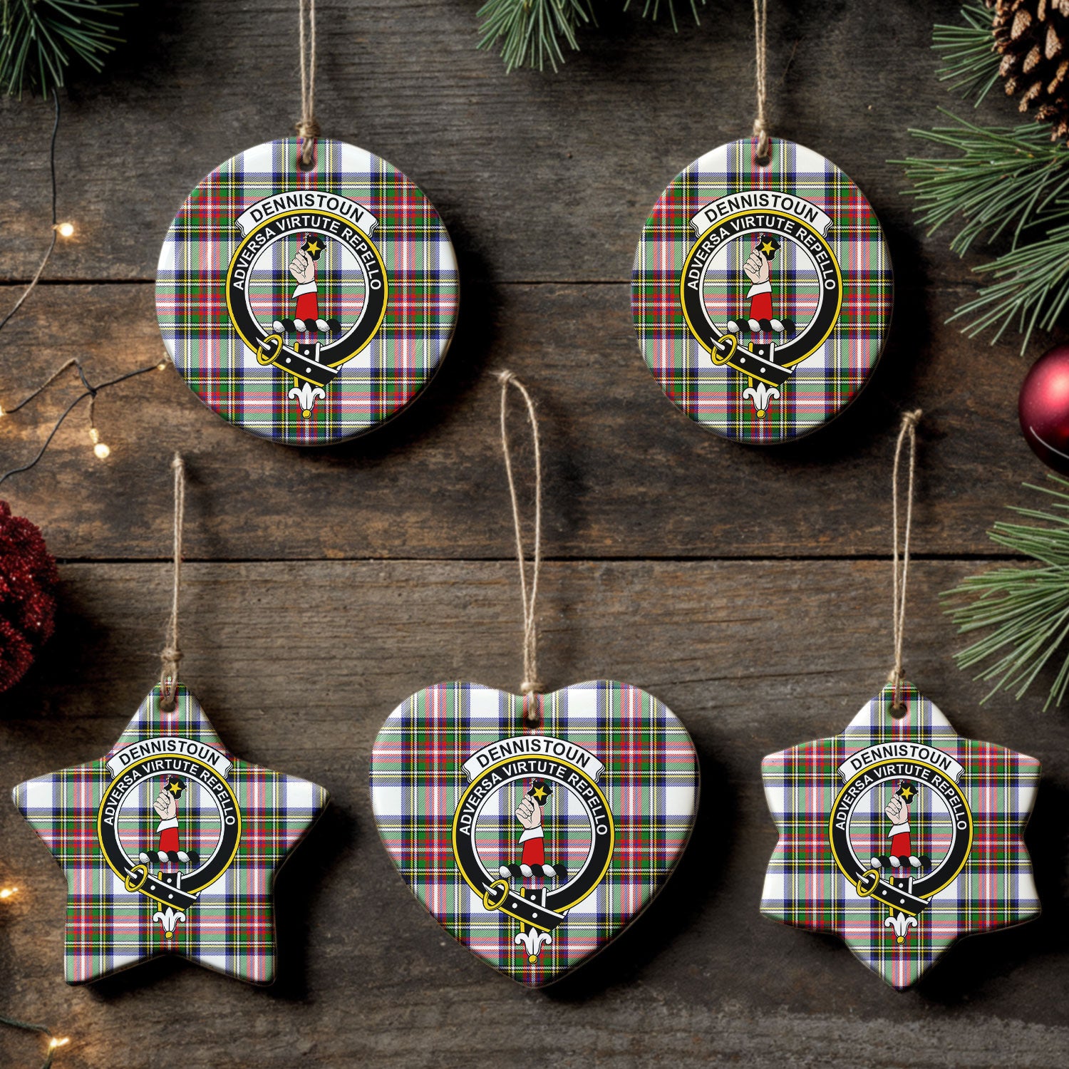 Dennistoun Tartan Crest Christmas Ceramic Ornament