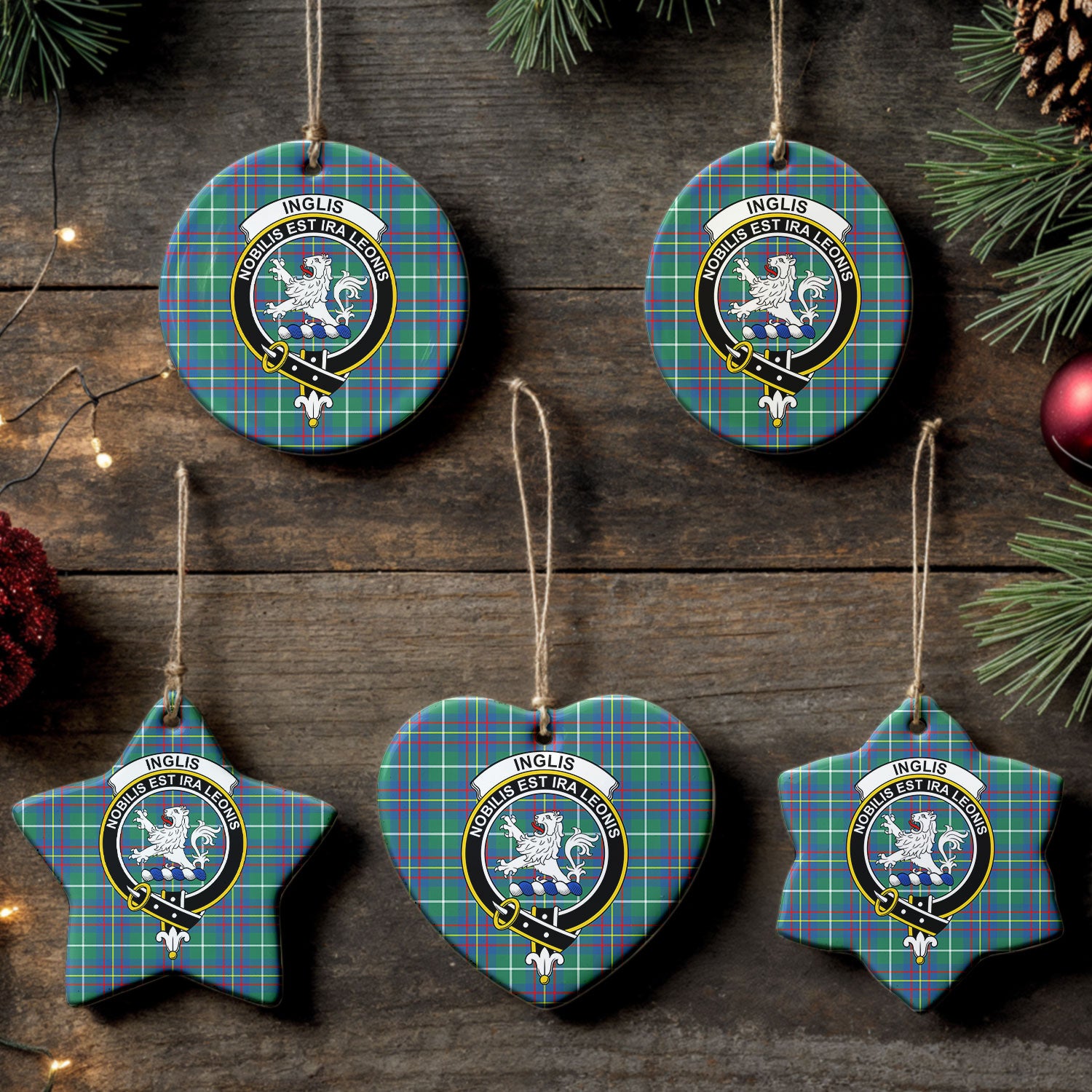 Inglis Ancient Tartan Crest Christmas Ceramic Ornament