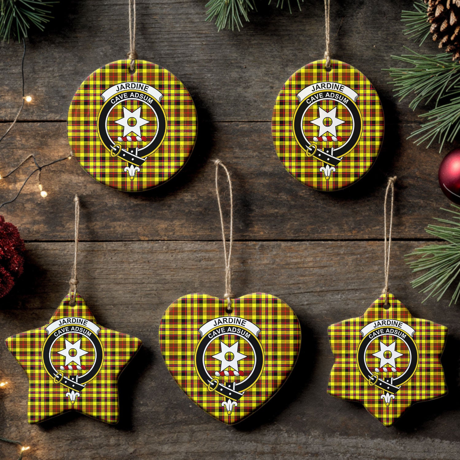 Jardine Tartan Crest Christmas Ceramic Ornament