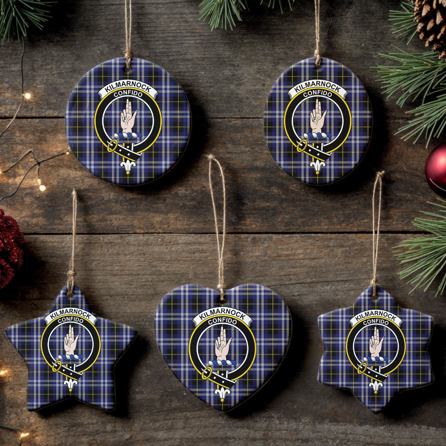 Kilmarnock Tartan Crest Christmas Ceramic Ornament