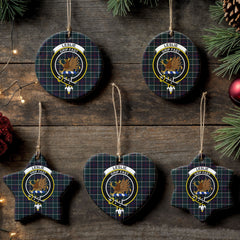 Leslie Hunting Modern Tartan Crest Christmas Ceramic Ornament