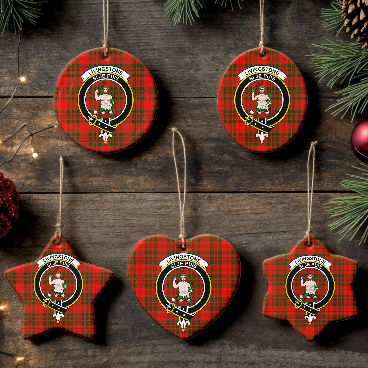 Livingstone Tartan Crest Christmas Ceramic Ornament