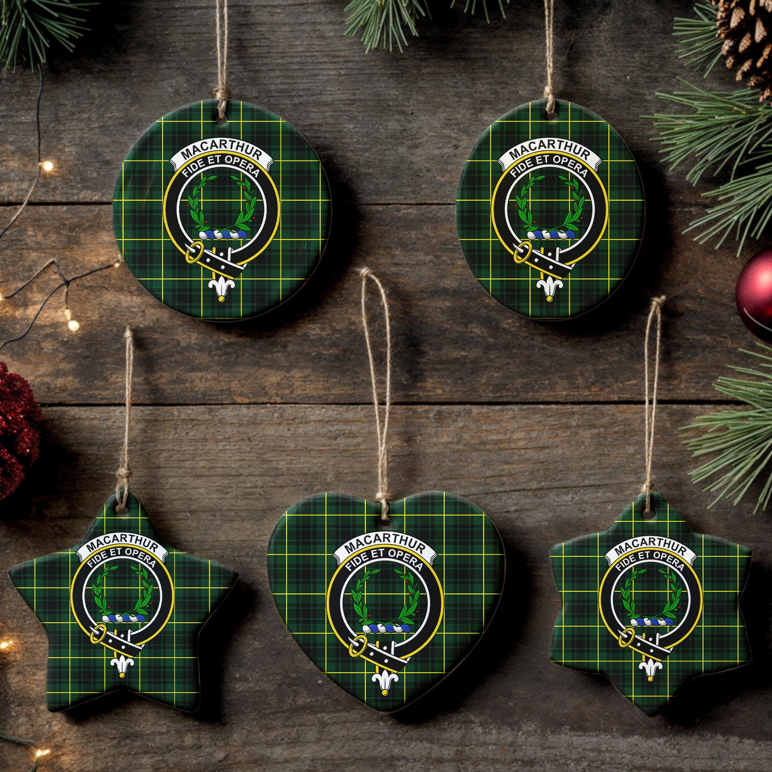 MacArthur Modern Tartan Crest Christmas Ceramic Ornament
