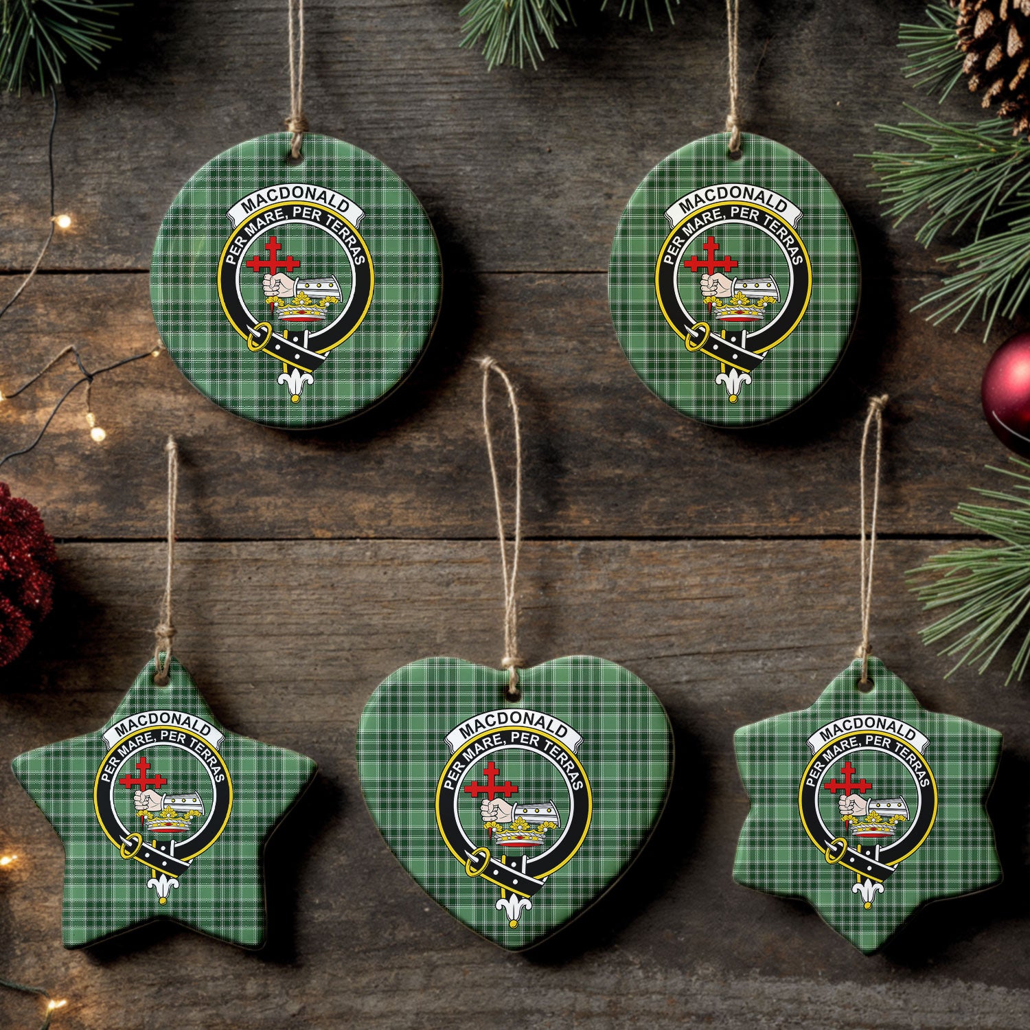 MacDonald Lord of the Isles Hunting Tartan Crest Christmas Ceramic Ornament