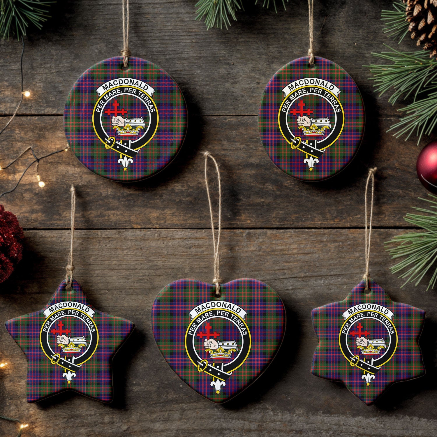 MacDonald Modern Tartan Crest Christmas Ceramic Ornament