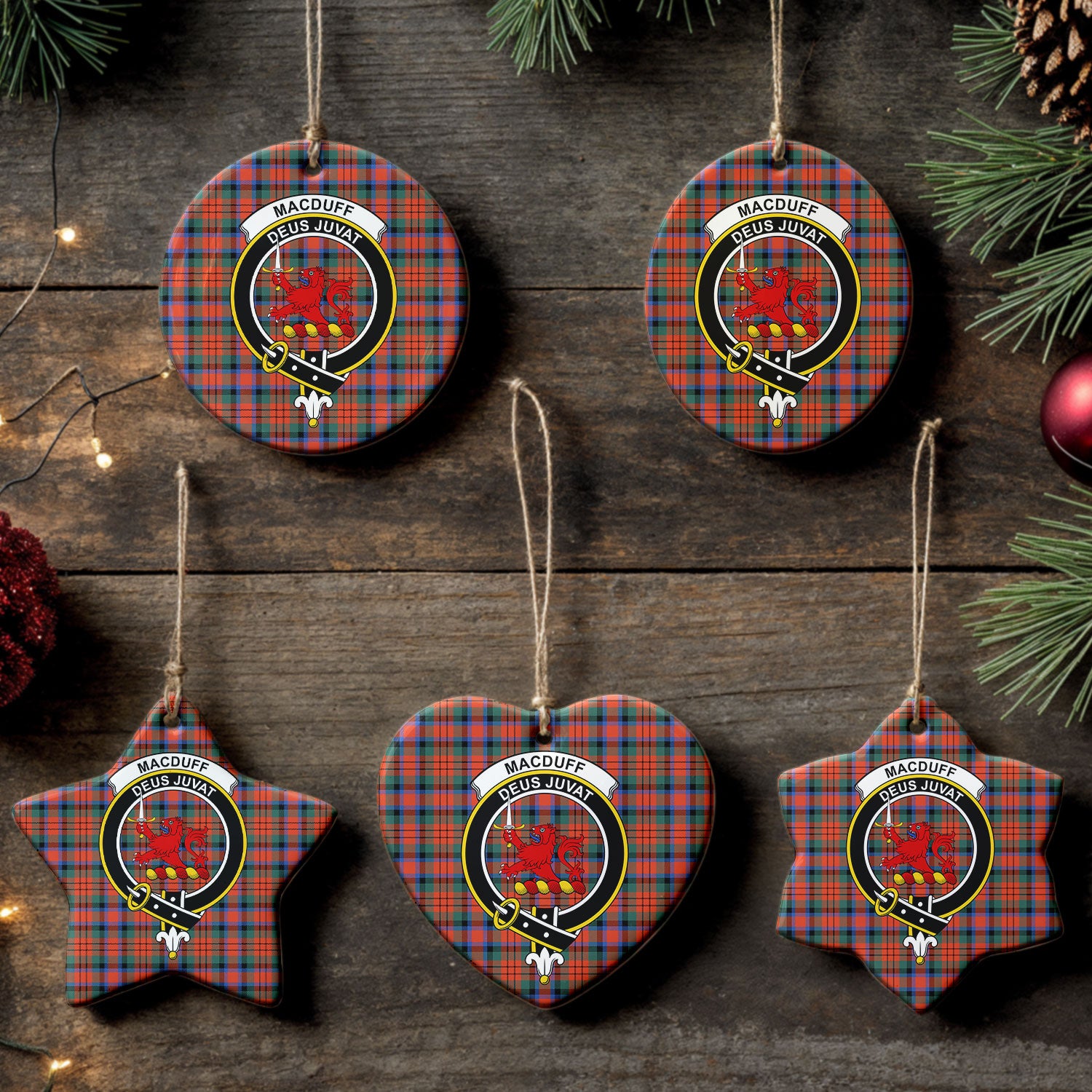 MacDuff Ancient Tartan Crest Christmas Ceramic Ornament