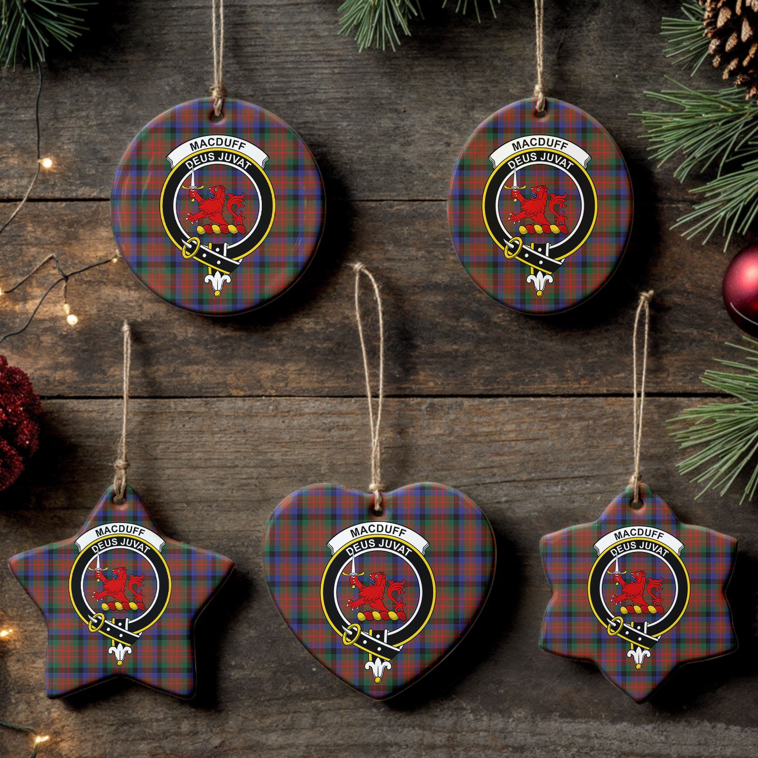 MacDuff Hunting Modern Tartan Crest Christmas Ceramic Ornament