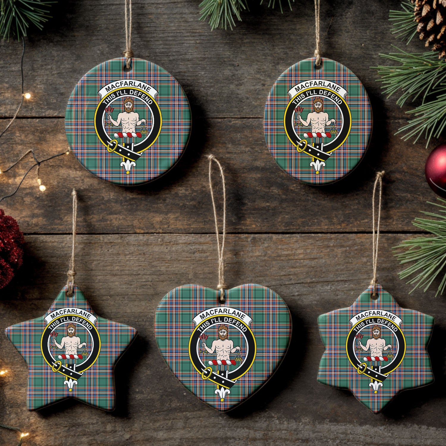 MacFarlane Hunting Ancient Tartan Crest Christmas Ceramic Ornament