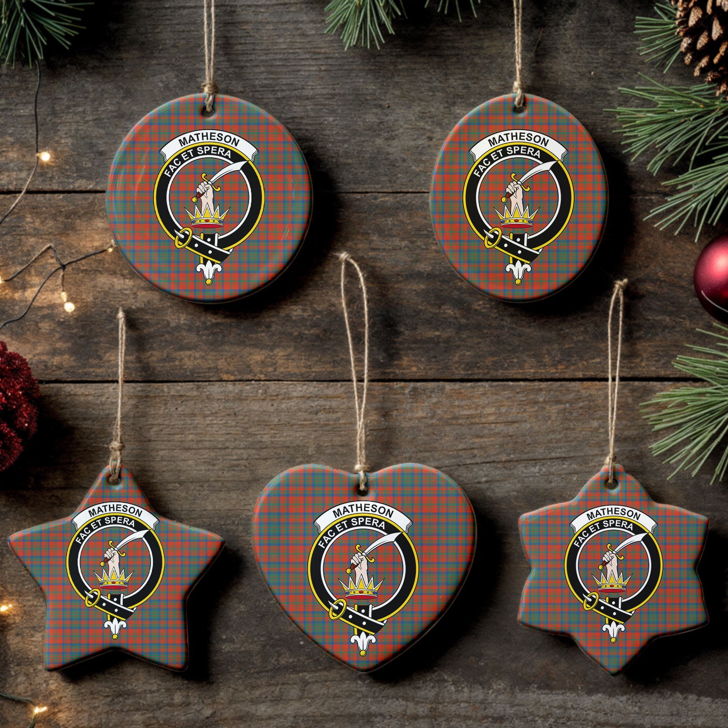 Matheson Ancient Tartan Crest Christmas Ceramic Ornament