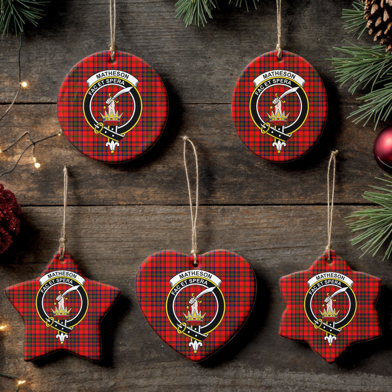 Matheson Modern Tartan Crest Christmas Ceramic Ornament
