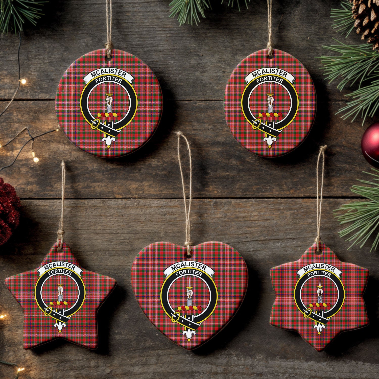 McAlister Modern Tartan Crest Christmas Ceramic Ornament