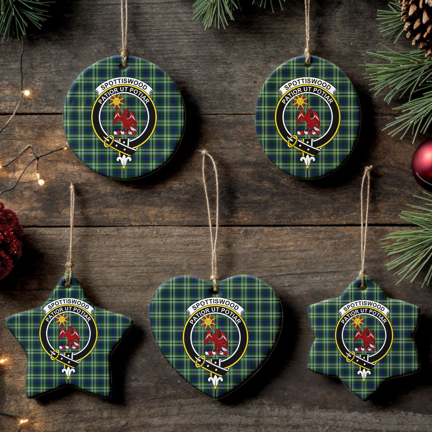 Spottiswood Tartan Crest Christmas Ceramic Ornament