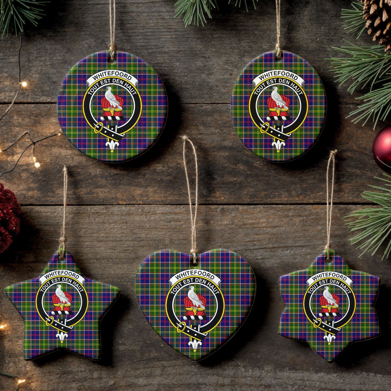 Whitefoord Tartan Crest Christmas Ceramic Ornament
