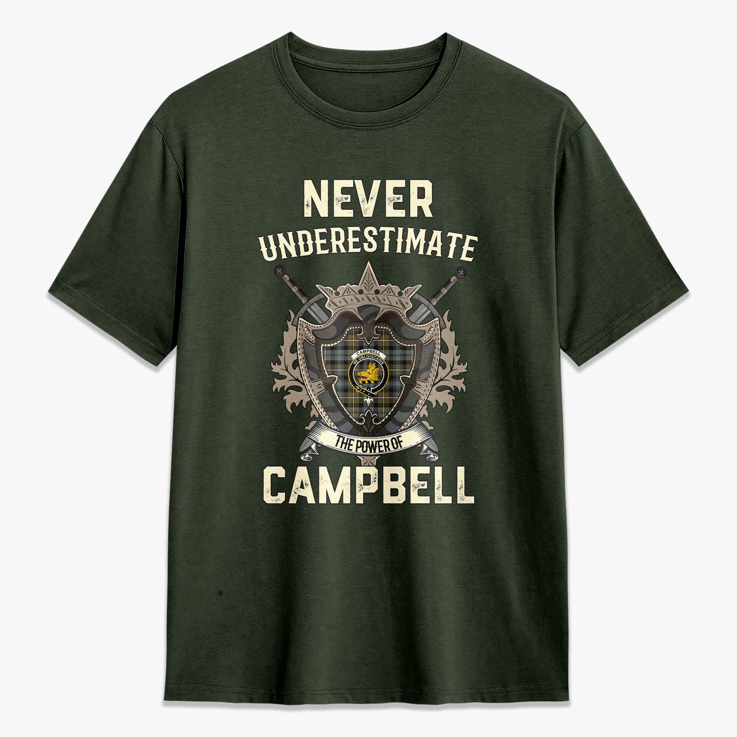 Campbell Argyll Weathered Tartan Crest 2D T-shirt - Never Underestimate Style