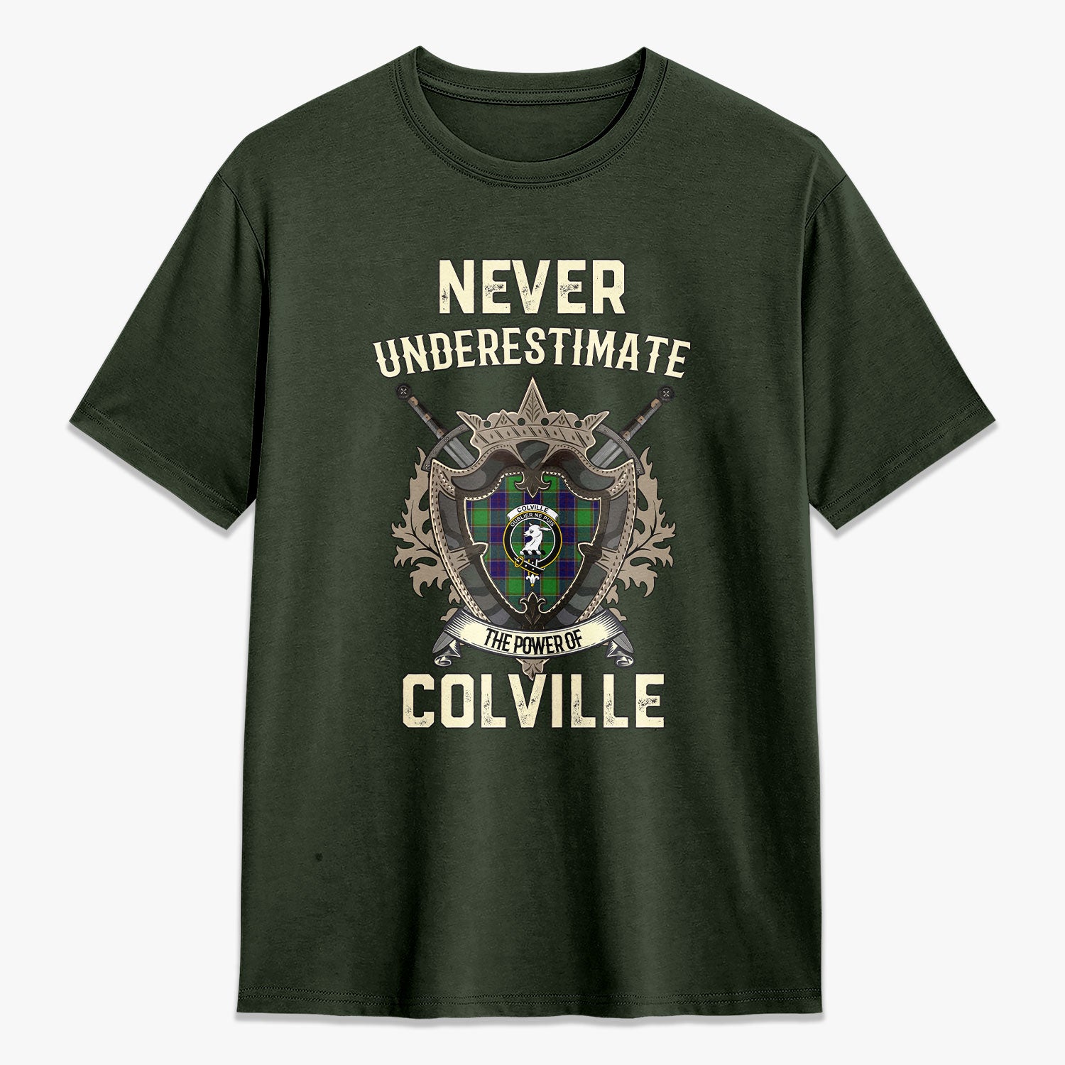 Colville Tartan Crest 2D T-shirt - Never Underestimate Style