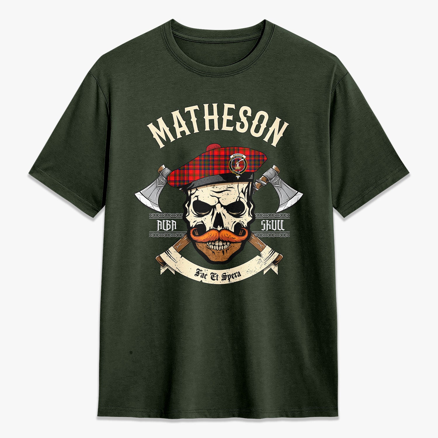 Custom Matheson Modern Tartan Crest 2D T-shirt - Alba Skull Style