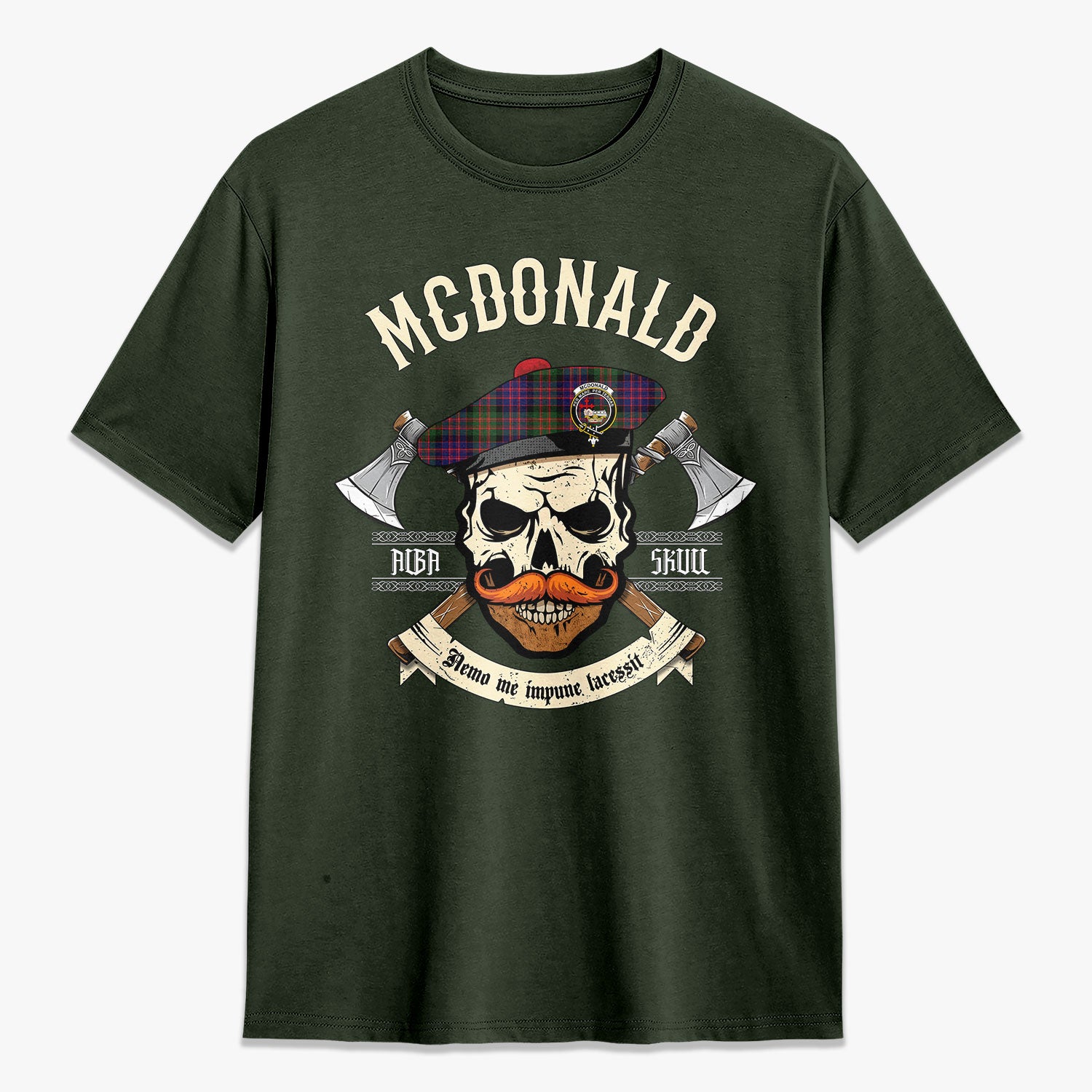 McDonald Modern Tartan Crest 2D T-shirt - Alba Skull Style