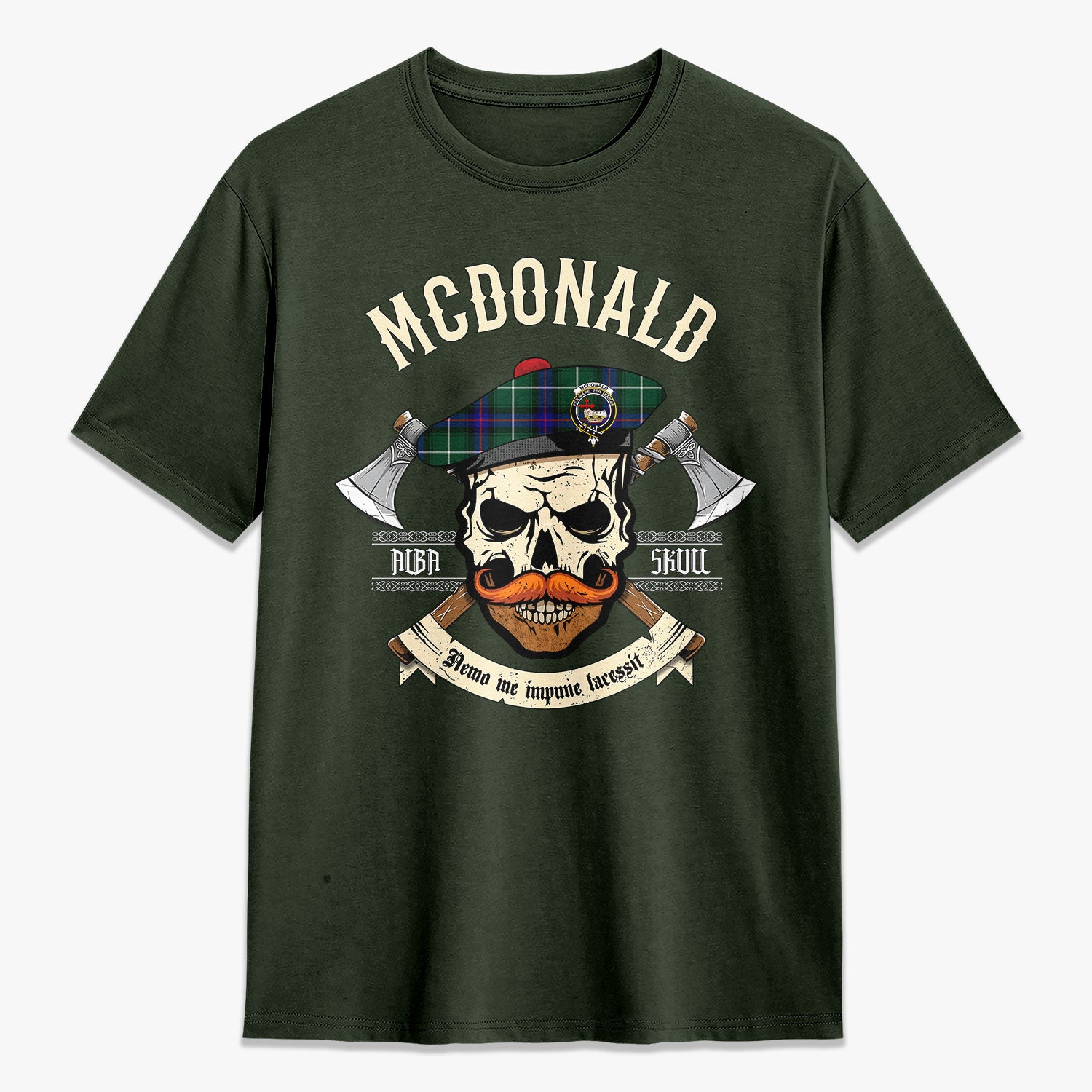 McDonald of the Isles Hunting Modern Tartan Crest 2D T-shirt - Alba Skull Style
