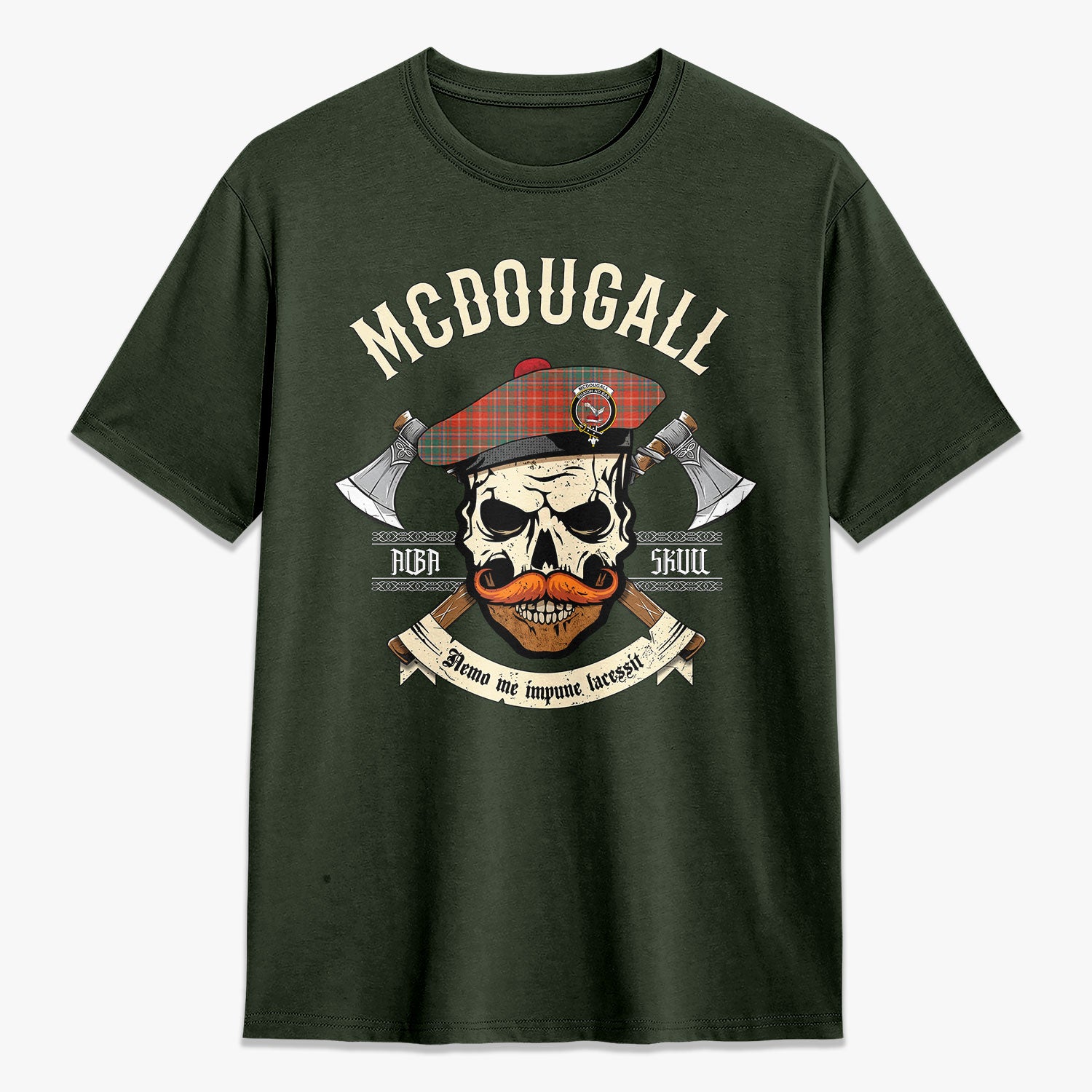 McDougall Ancient Tartan Crest 2D T-shirt - Alba Skull Style