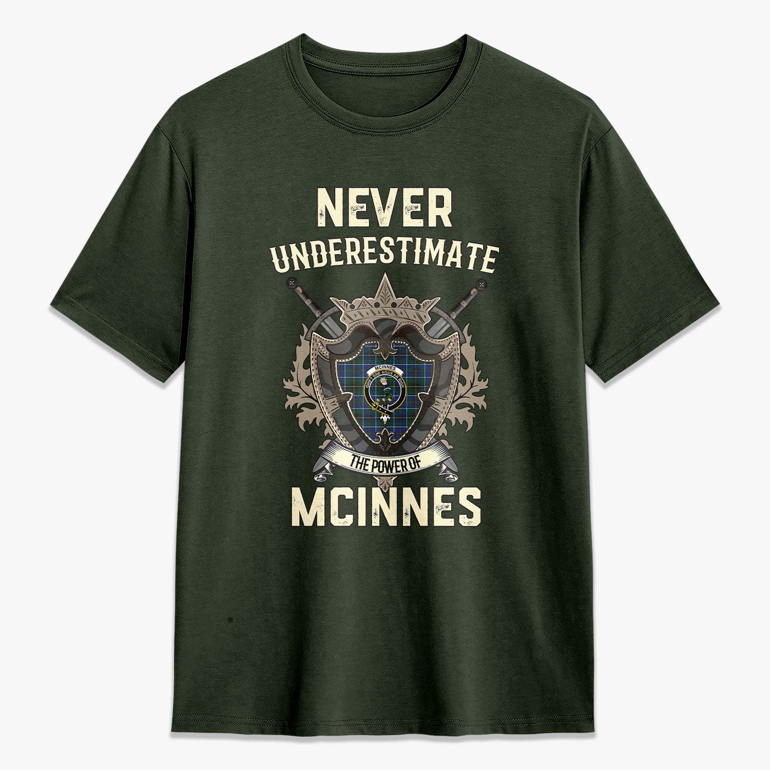 McInnes Modern Tartan Crest 2D T-shirt - Never Underestimate Style